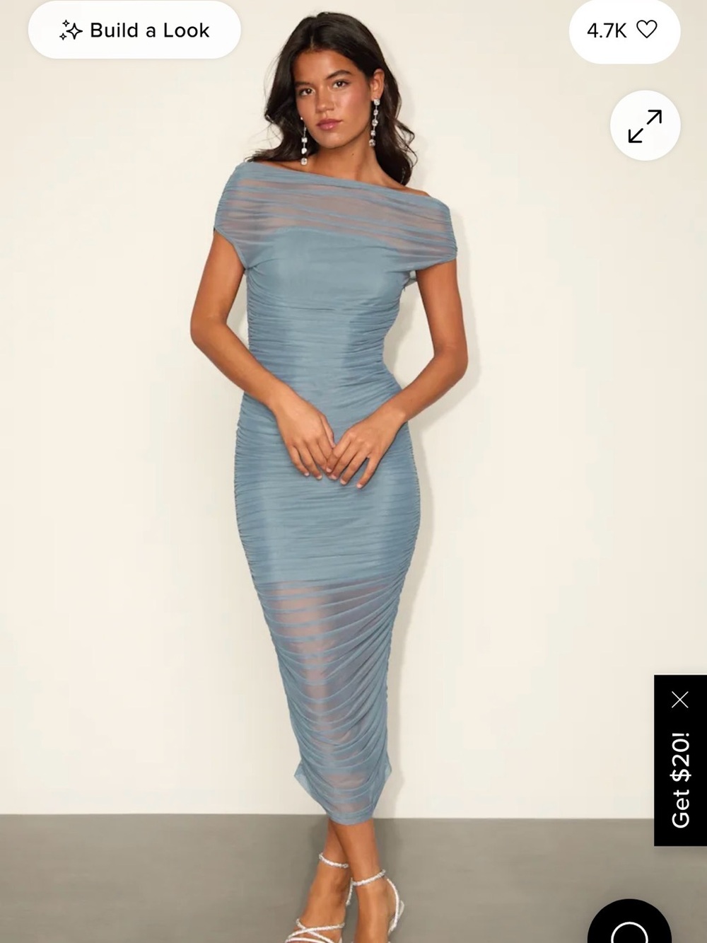 NWT Lulus Off-Shoulder Ruched Midi Dress in Dusty Blue